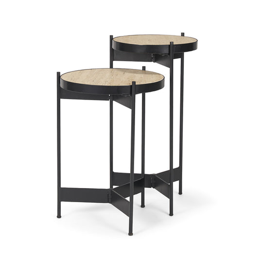 Mercana - Wade Travertine Marble w/ Matte Black Metal End Tables - 71043-AB view 1