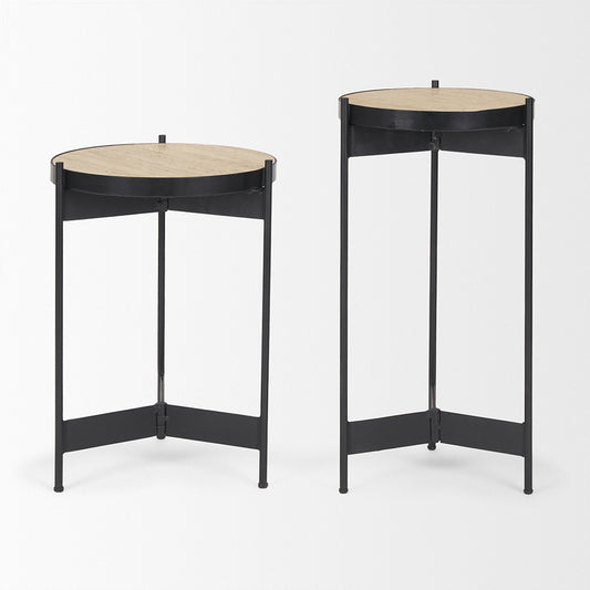 Mercana - Wade Travertine Marble w/ Matte Black Metal End Tables - 71043-AB view 2