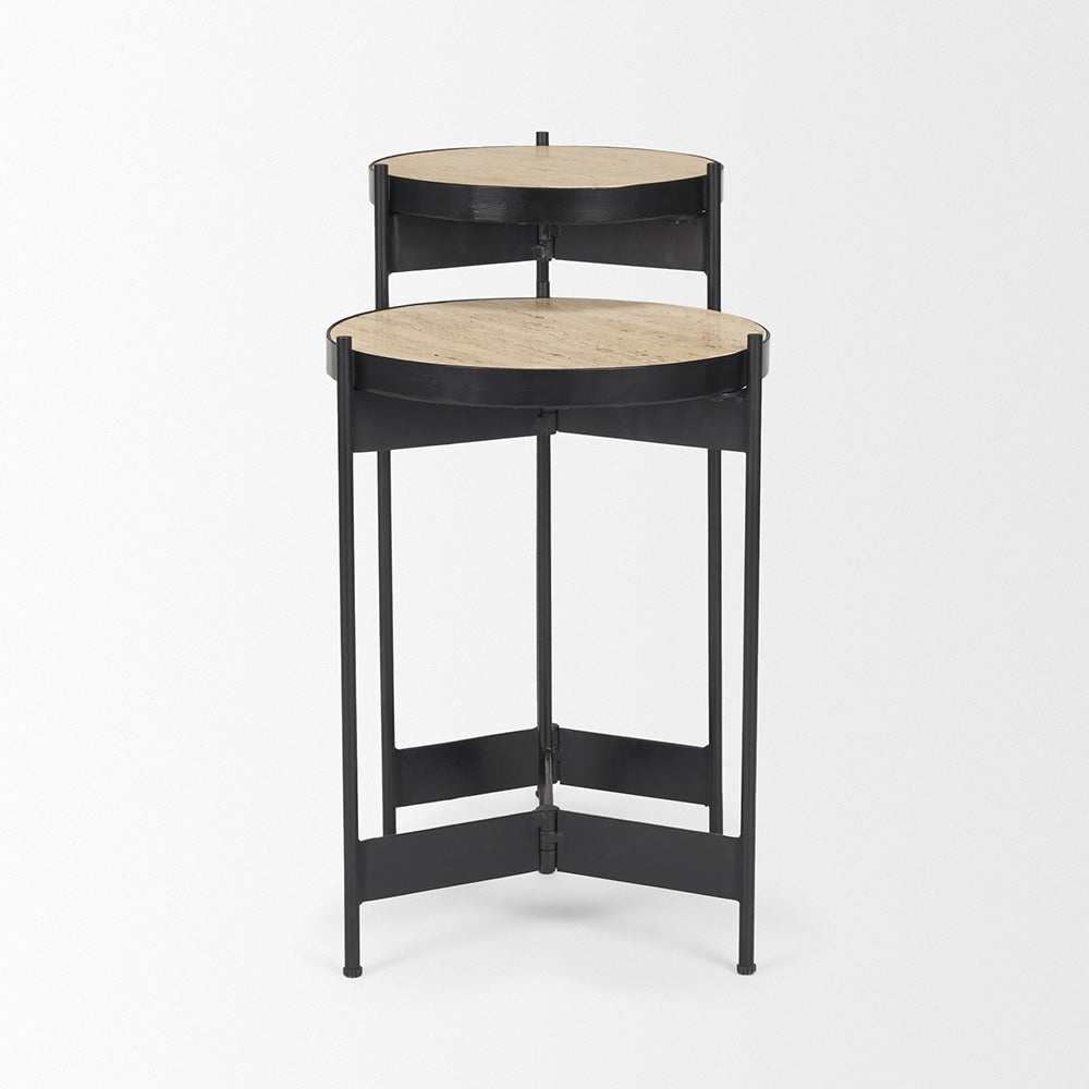 Mercana - Wade Travertine Marble w/ Matte Black Metal End Tables - 71043-AB view 3