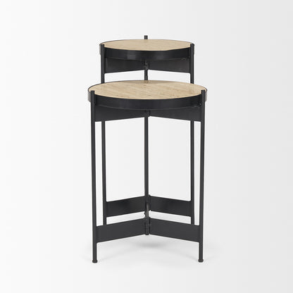 Mercana - Wade Travertine Marble w/ Matte Black Metal End Tables - 71043-AB view 3