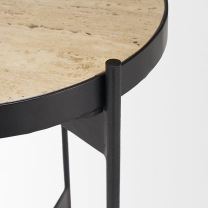 Mercana - Wade Travertine Marble w/ Matte Black Metal End Tables - 71043-AB view 6