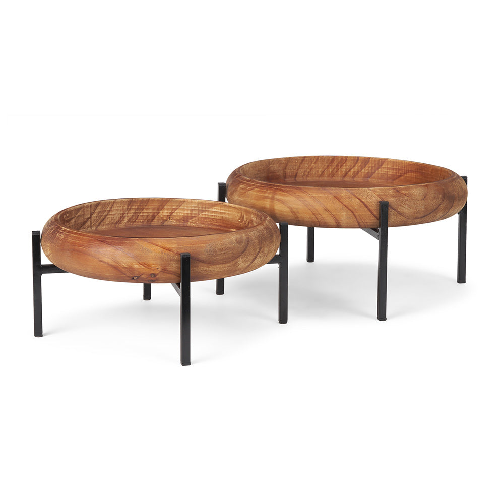 Mercana - Wally Round Medium Brown Wood w/ Matte Black Metal Stand Trays - 71047 view 1