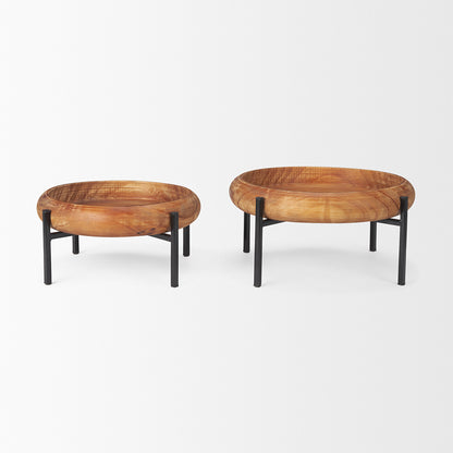 Mercana - Wally Round Medium Brown Wood w/ Matte Black Metal Stand Trays - 71047 view 2