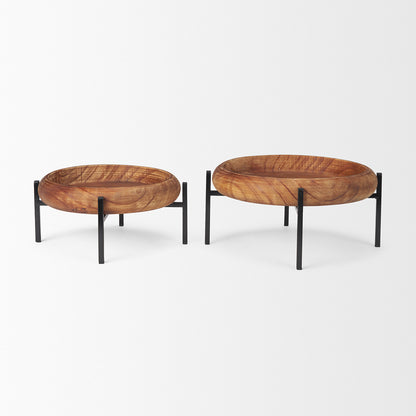 Mercana - Wally Round Medium Brown Wood w/ Matte Black Metal Stand Trays - 71047 view 4