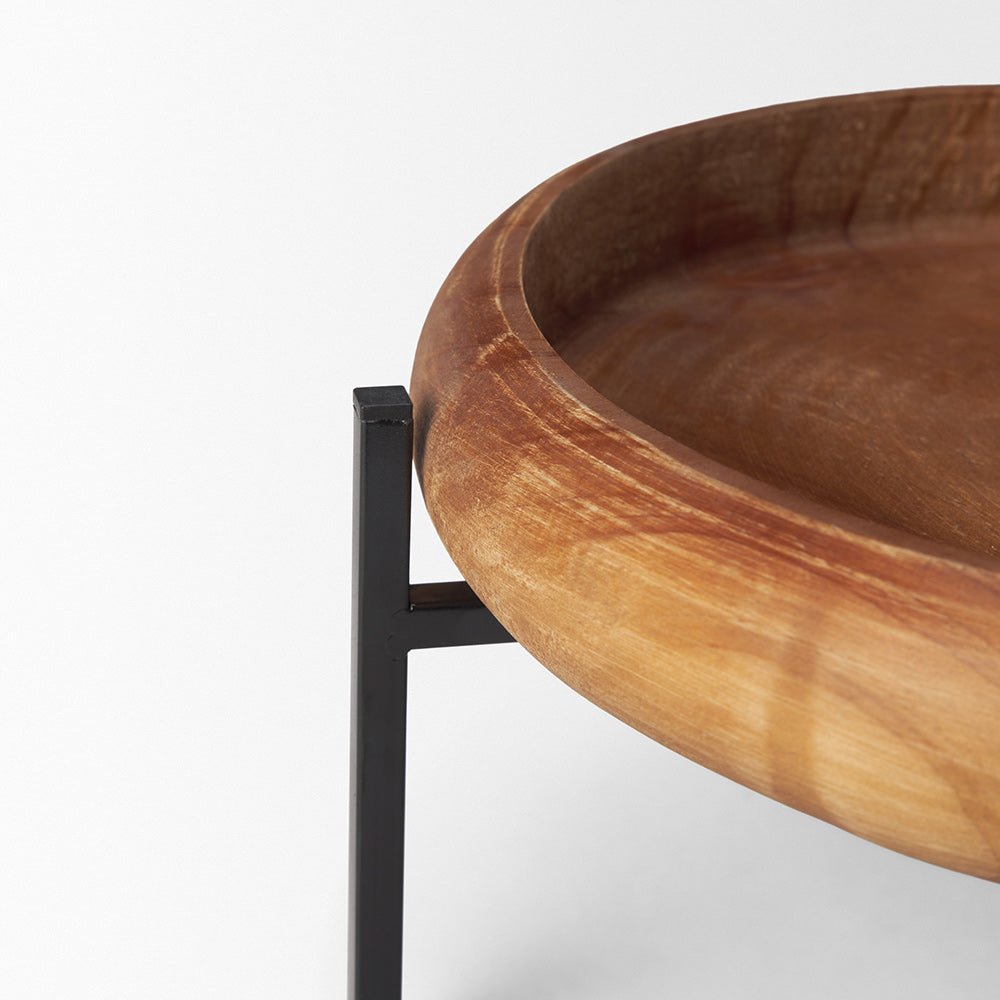 Mercana - Wally Round Medium Brown Wood w/ Matte Black Metal Stand Trays - 71047 view 6