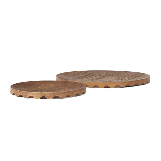 Mercana - Waverly Round Light Brown Wood Scalloped Edged Trays - 70929 view 1