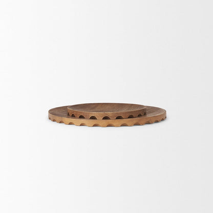 Mercana - Waverly Round Light Brown Wood Scalloped Edged Trays - 70929 view 4