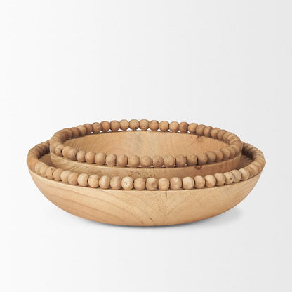 Mercana - Wendell Light Brown Wood w/ Wood Bead Round Bowls - 70928 view 4