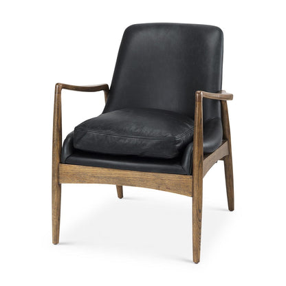 Mercana - Westan Black Genuine Leather W/Medium Brown Wood Accent Chair - 69813 view 1