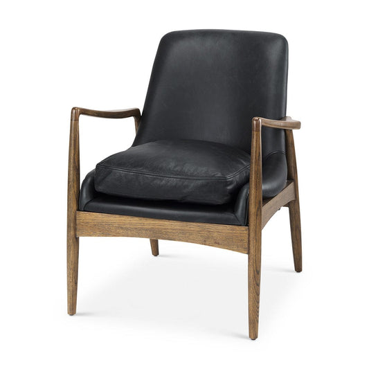 Mercana - Westan Black Genuine Leather W/Medium Brown Wood Accent Chair - 69813 view 1