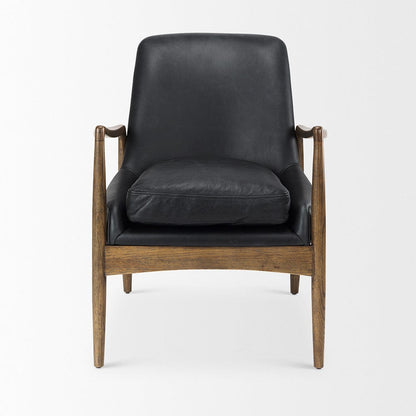 Mercana - Westan Black Genuine Leather W/Medium Brown Wood Accent Chair - 69813 view 2