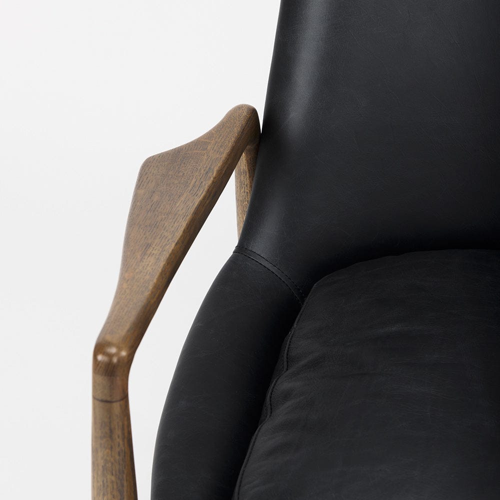 Mercana - Westan Black Genuine Leather W/Medium Brown Wood Accent Chair - 69813 view 7