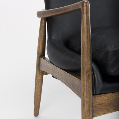 Mercana - Westan Black Genuine Leather W/Medium Brown Wood Accent Chair - 69813 view 9