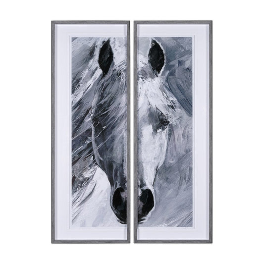 Mercana - White Horse Portrait by Mercana Studio Hand Embellished Textured Framed Art Print Matted under Glass - 14981 view 1