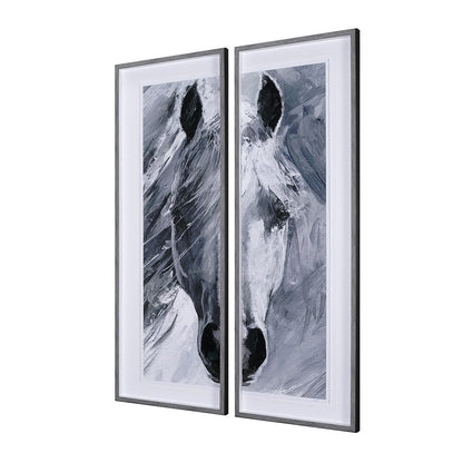 Mercana - White Horse Portrait by Mercana Studio Hand Embellished Textured Framed Art Print Matted under Glass - 14981 view 2