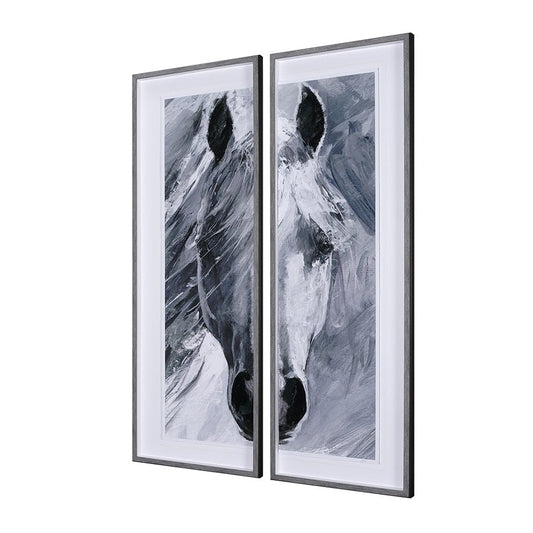 Mercana - White Horse Portrait by Mercana Studio Hand Embellished Textured Framed Art Print Matted under Glass - 14981 view 2