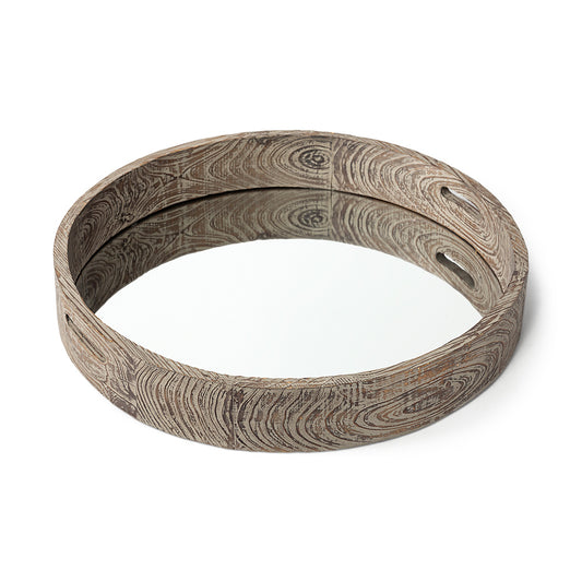 Mercana - Whittier Large 28L x 28W Brown Wooden Mirrored Base Tray - 37169_CLOSEOUT view 1