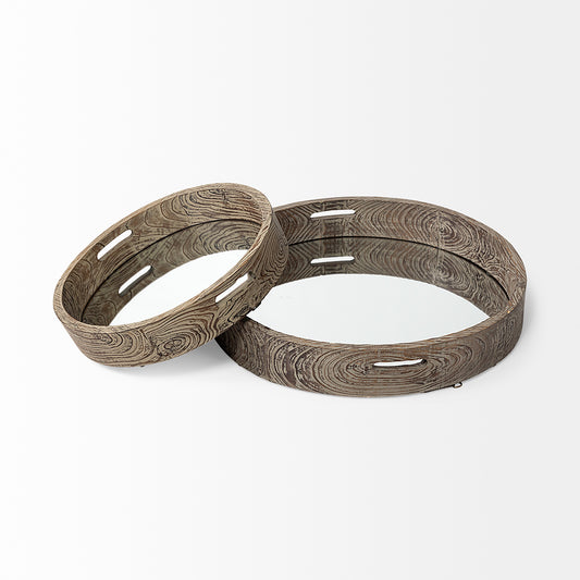 Mercana - Whittier Large 28L x 28W Brown Wooden Mirrored Base Tray - 37169_CLOSEOUT view 2