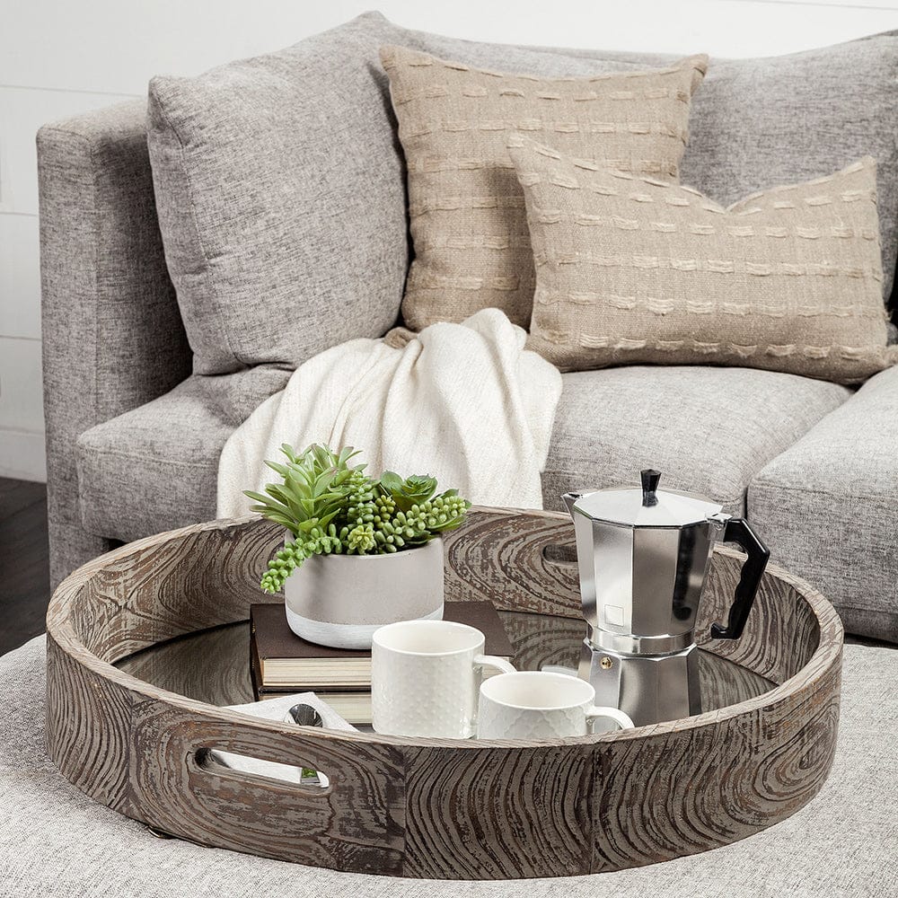 Mercana - Whittier Large 28L x 28W Brown Wooden Mirrored Base Tray - 37169_CLOSEOUT view 8