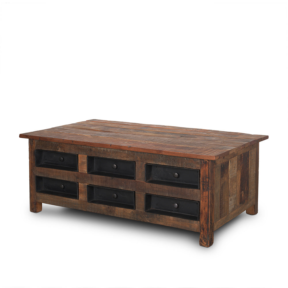Mercana - Wilton Brown Wood w/ 12 Black Metal Drawers Coffee Table - 70496_CLOSEOUT view 1