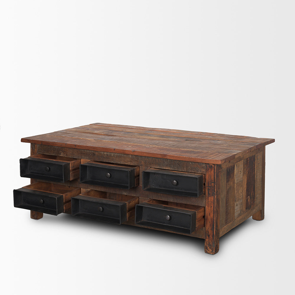 Mercana - Wilton Brown Wood w/ 12 Black Metal Drawers Coffee Table - 70496_CLOSEOUT view 6
