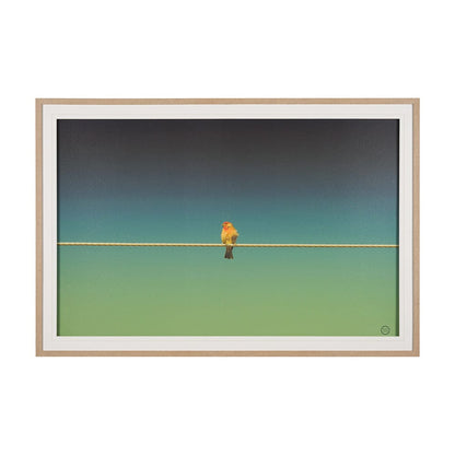 Mercana - Wired Finch by Nathan Larson a Hand Embellished Framed Art Print Matted under Glass - 15469 view 1