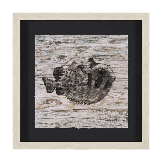 Mercana - Wood Grain Fish III by Mercana Studio Hand Embellished Textured Framed Art Print Matted under Glass - 15199 view 1