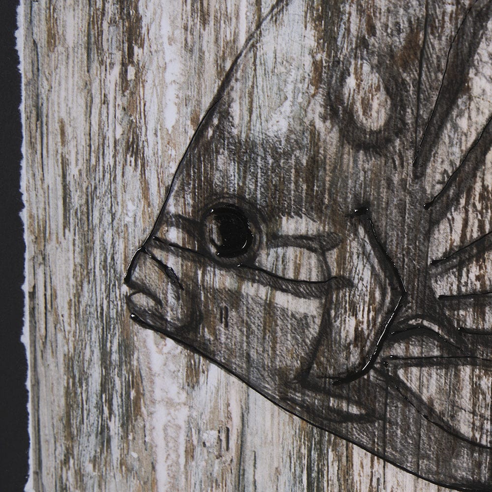 Mercana - Wood Grain Fish IV by Mercana Studio a Hand Embellished Textured Framed Art Print Matted under Glass - 15200 view 6