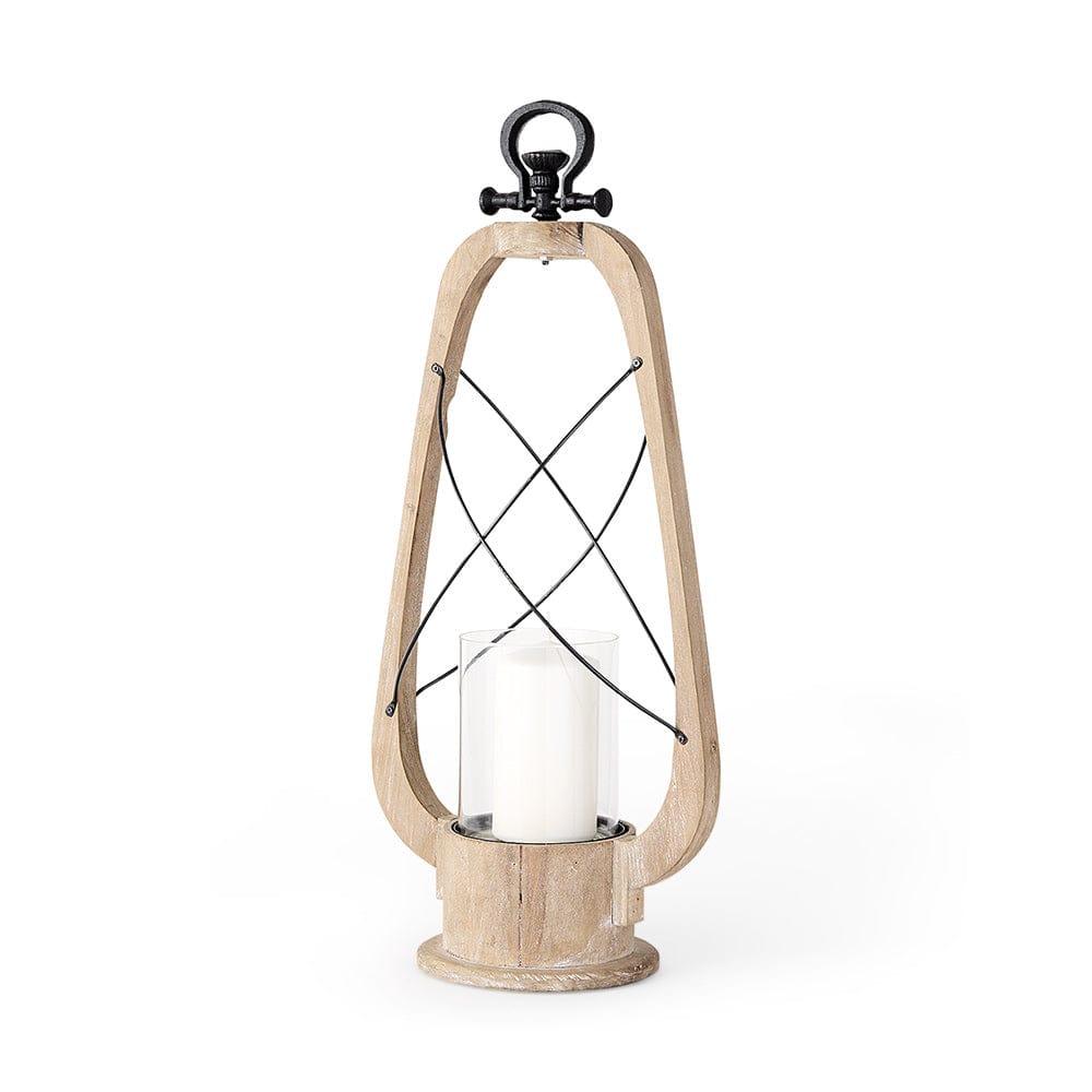 Mercana - Zain II Large Brown Wooden Vintage Inspired Candle Holder Lantern - 68638_CLOSEOUT view 1