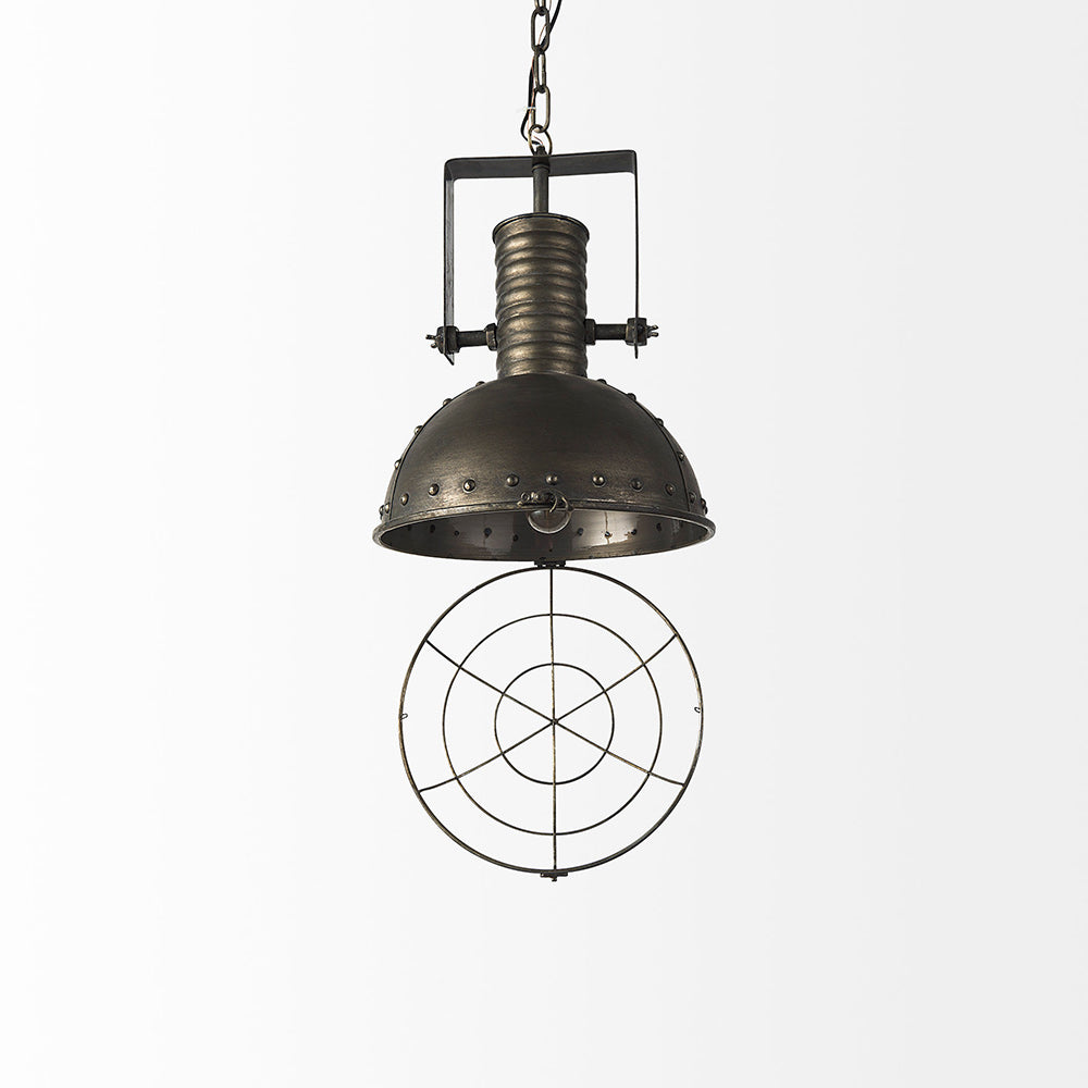 Mercana - Zaio 12.5Lx 12.5W x 18.5H Weathered Antique Gold Metal Caged Bulb Pendant Light - 65130 view 6
