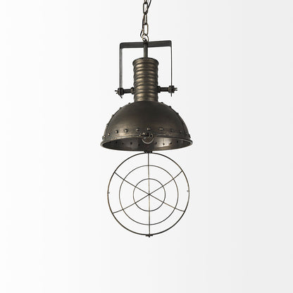 Mercana - Zaio 12.5Lx 12.5W x 18.5H Weathered Antique Gold Metal Caged Bulb Pendant Light - 65130 view 6
