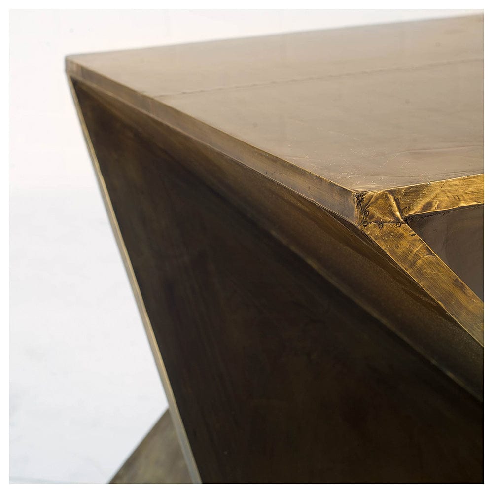 Mercana - Zelda 20L x 20W Gold Metal-Cladded Z-Shaped Wooden Accent Table - 67095 view 2