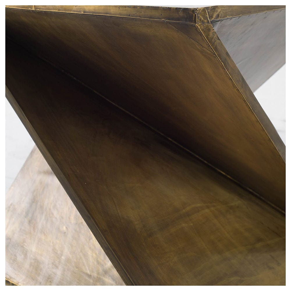 Mercana - Zelda 20L x 20W Gold Metal-Cladded Z-Shaped Wooden Accent Table - 67095 view 3