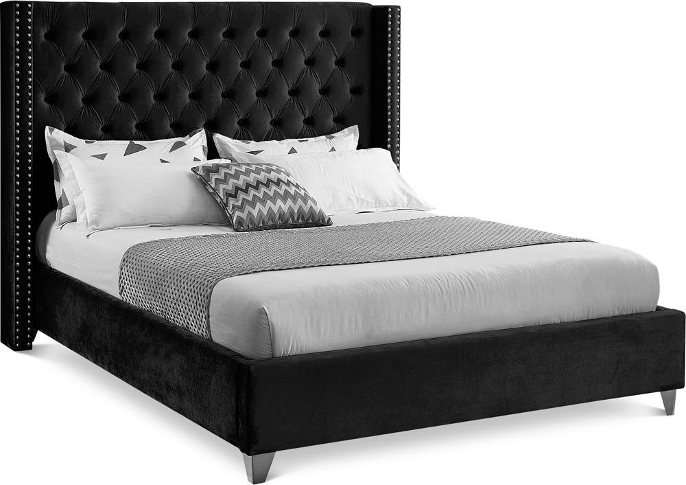 Meridian Furniture - Aiden Black Velvet Full Bed - AidenBlack-F veiw 1