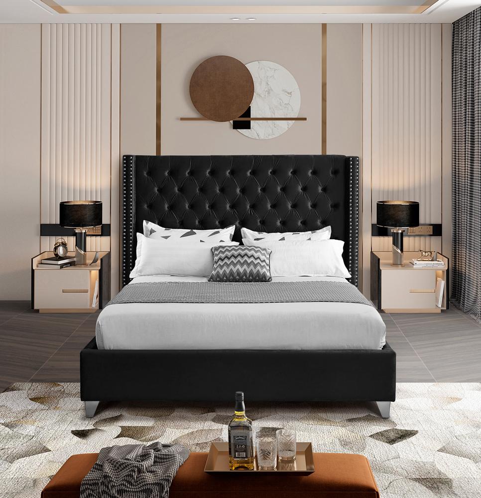Meridian Furniture - Aiden Black Velvet Full Bed - AidenBlack-F veiw 4