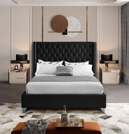 Meridian Furniture - Aiden Black Velvet Full Bed - AidenBlack-F veiw 4