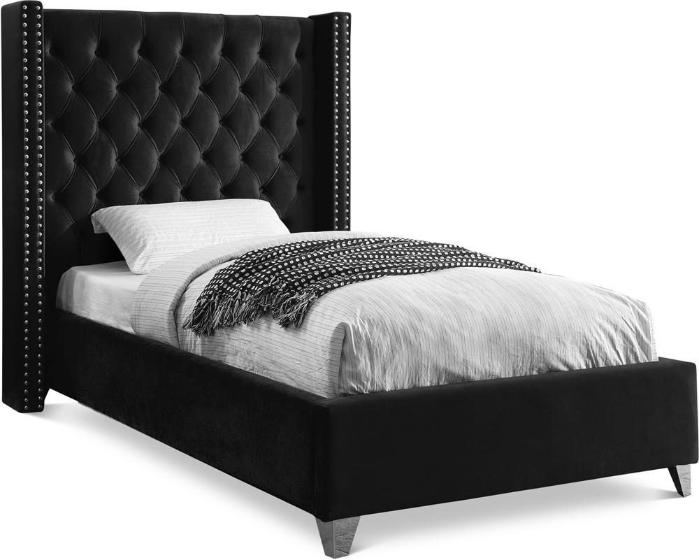 Meridian Furniture - Aiden Black Velvet Twin Bed - AidenBlack-T veiw 1