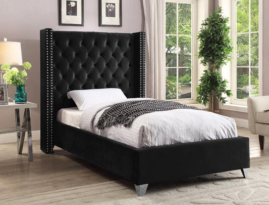Meridian Furniture - Aiden Black Velvet Twin Bed - AidenBlack-T veiw 2