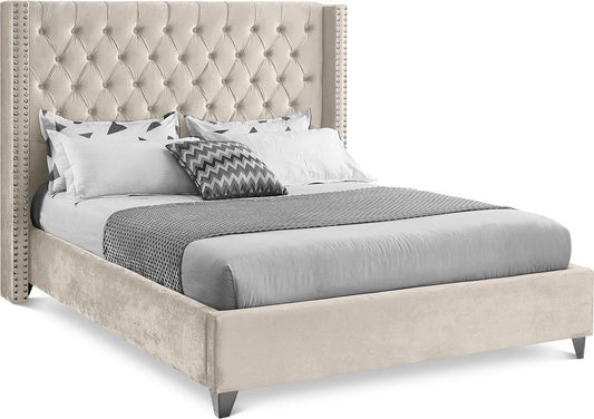 Meridian Furniture - Aiden Cream Velvet Full Bed - AidenCream-F veiw 1