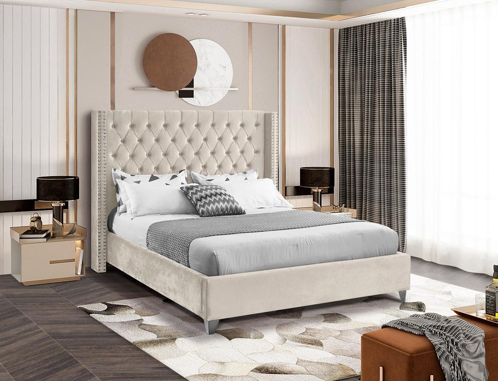 Meridian Furniture - Aiden Cream Velvet Full Bed - AidenCream-F veiw 2