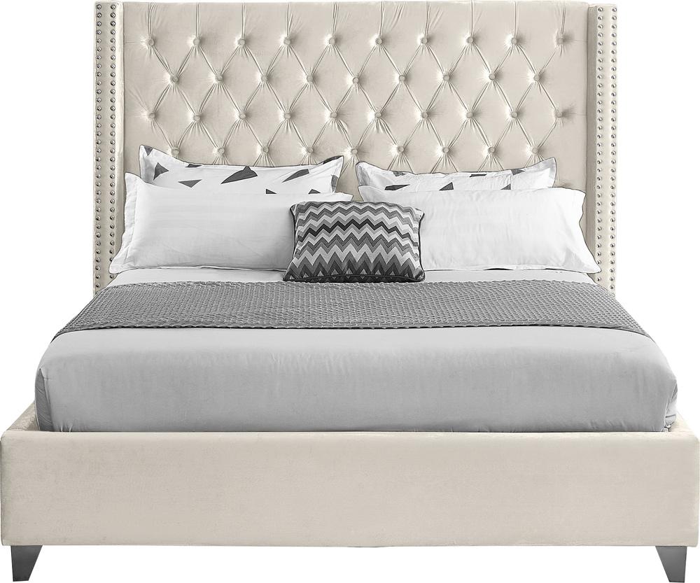 Meridian Furniture - Aiden Cream Velvet Queen Bed - AidenCream-Q veiw 3