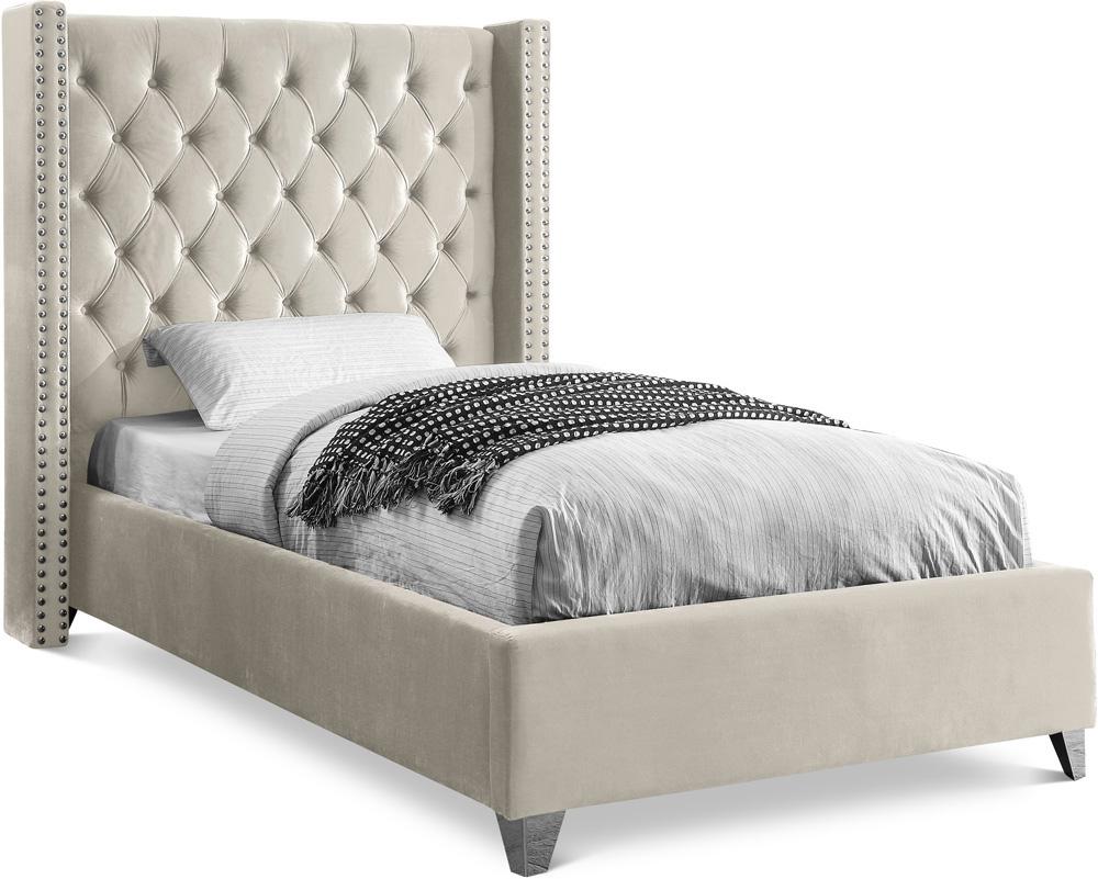 Meridian Furniture - Aiden Cream Velvet Twin Bed - AidenCream-T veiw 1