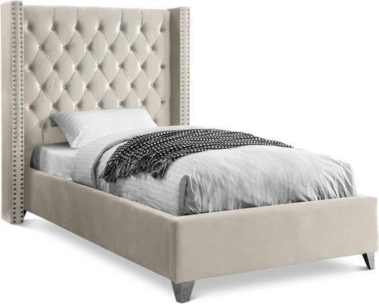 Meridian Furniture - Aiden Cream Velvet Twin Bed - AidenCream-T veiw 1