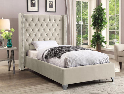 Meridian Furniture - Aiden Cream Velvet Twin Bed - AidenCream-T veiw 2