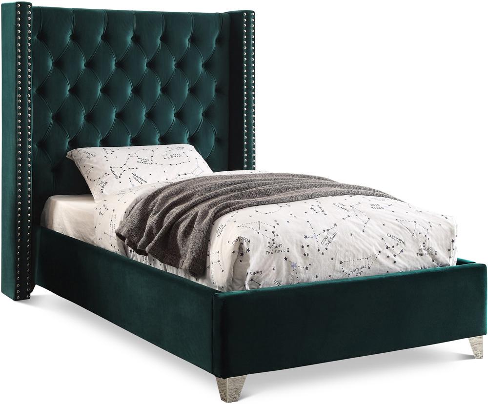 Meridian Furniture - Aiden Green Velvet Twin Bed - AidenGreen-T veiw 1