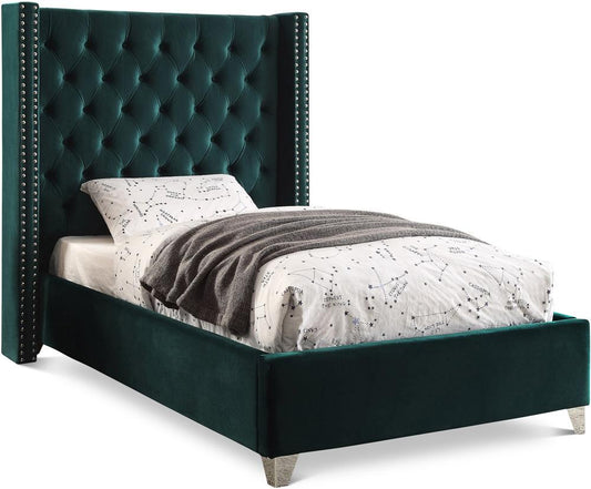 Meridian Furniture - Aiden Green Velvet Twin Bed - AidenGreen-T veiw 1