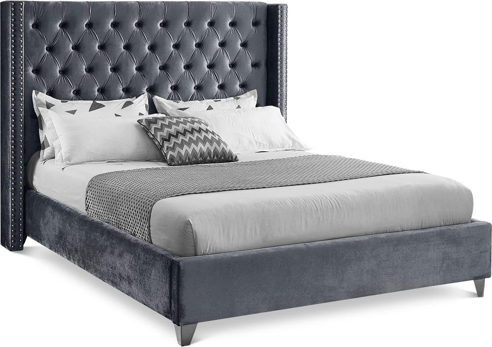 Meridian Furniture - Aiden Grey Velvet Full Bed - AidenGrey-F veiw 1