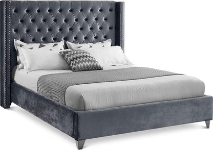 Meridian Furniture - Aiden Grey Velvet Full Bed - AidenGrey-F veiw 1