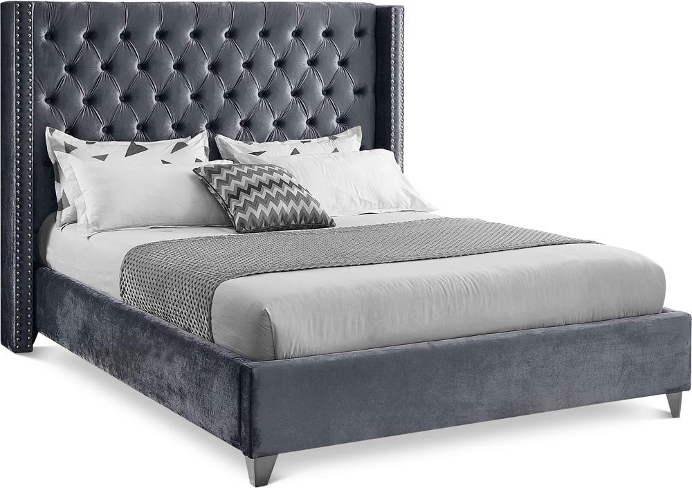 Meridian Furniture - Aiden Grey Velvet King Bed - AidenGrey-K veiw 1
