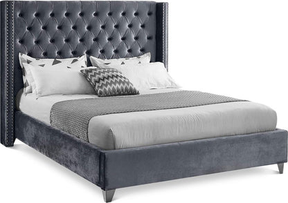 Meridian Furniture - Aiden Grey Velvet King Bed - AidenGrey-K veiw 1